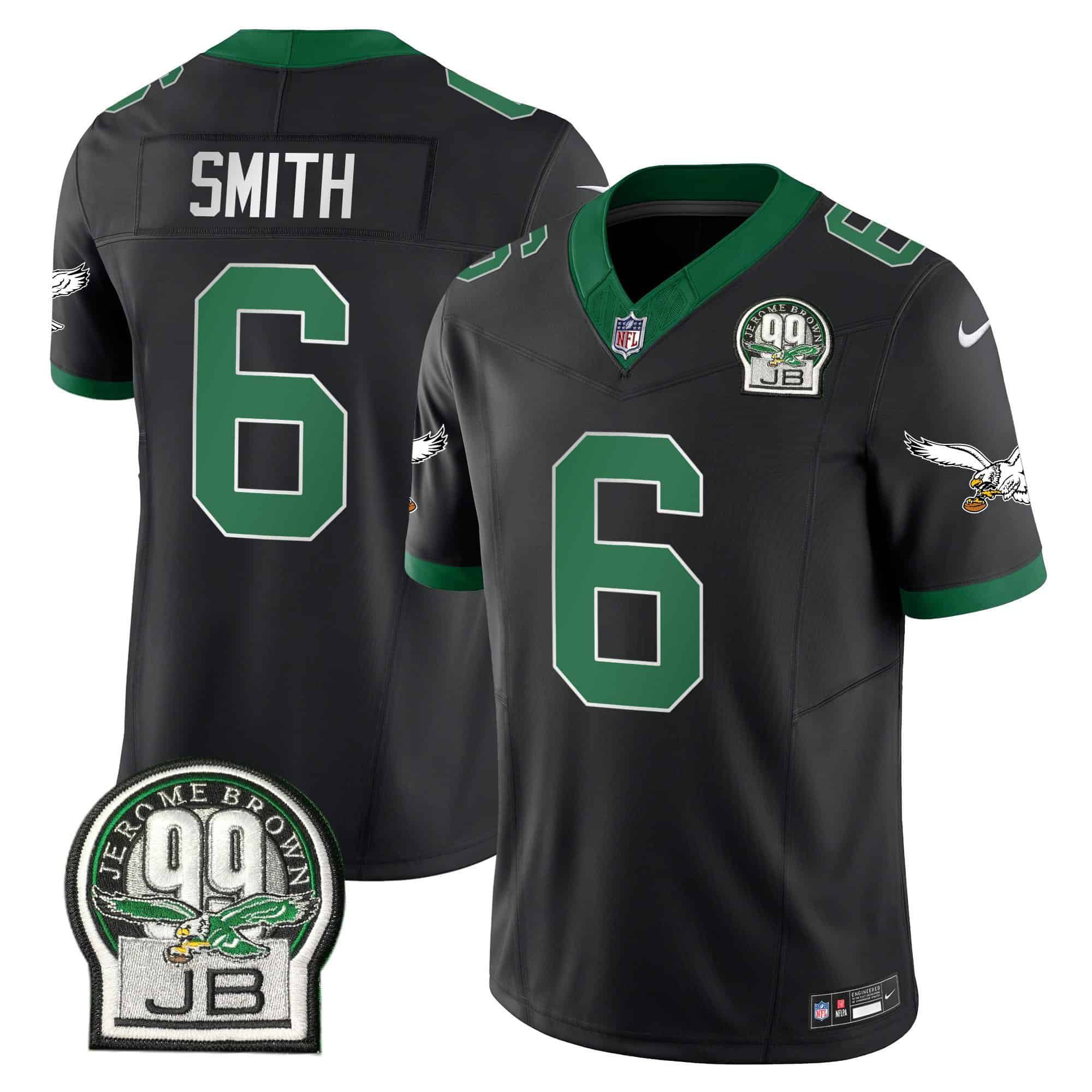 Men Philadelphia Eagles #6 Smith Black 2024 Nike Jerome Brown Patch Alternate Limited NFL Jersey style 1->indianapolis colts->NFL Jersey